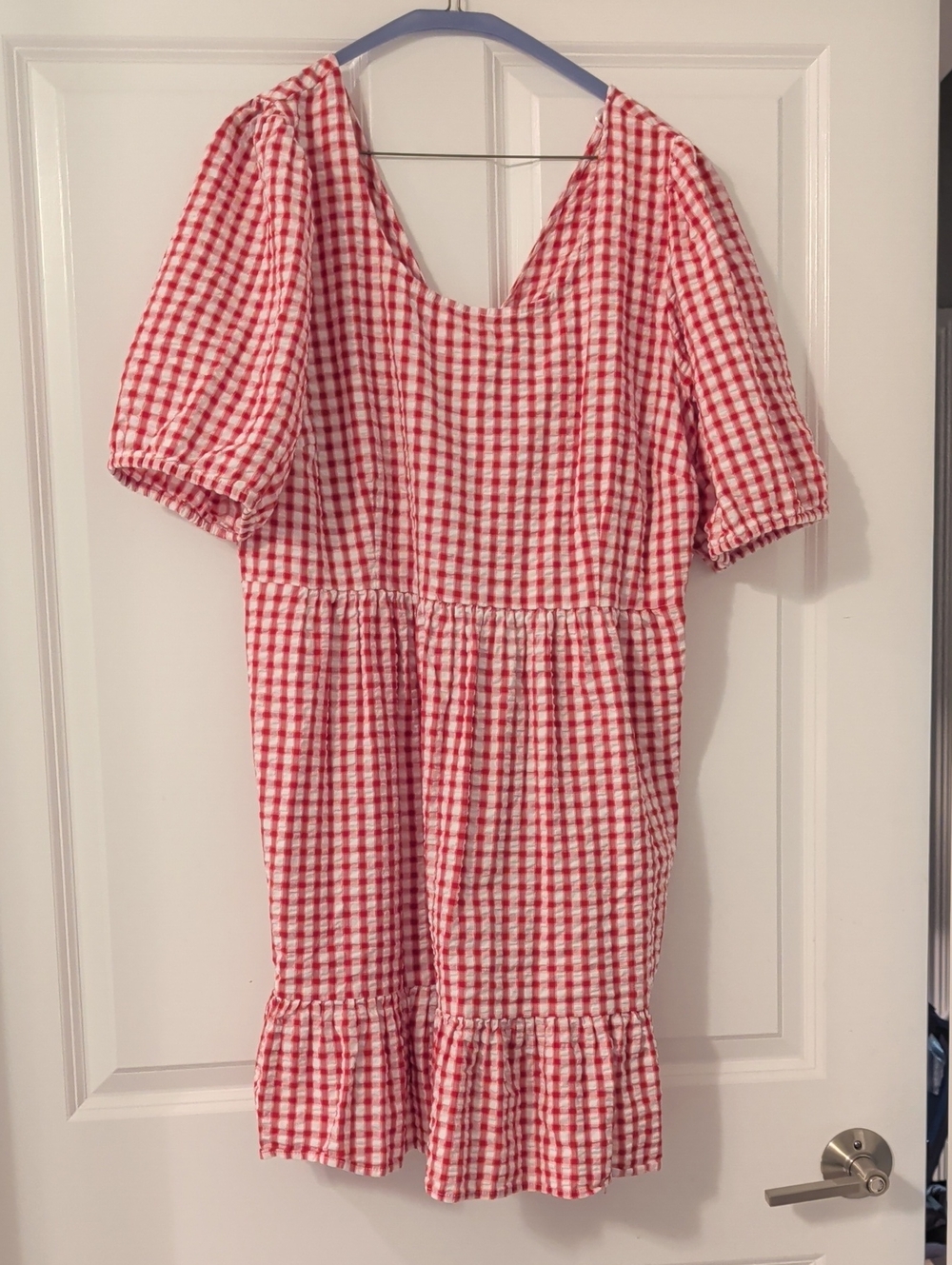 LOFT Red and White Gingham Ruffle-Hem Dress